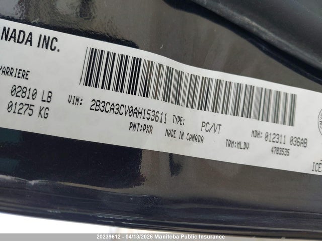 Продажа на аукционе авто 2010 Dodge Charger, vin: 2B3CA3CV0AH153611, номер лота: 20239612