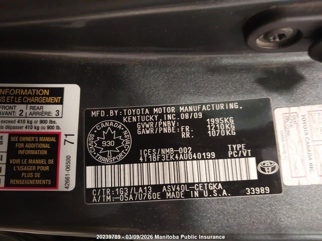Aukcja sprzedaży 2010 Toyota Camry Xle, vin: 4T1BF3EK4AU040199, numer aukcji: 20239789