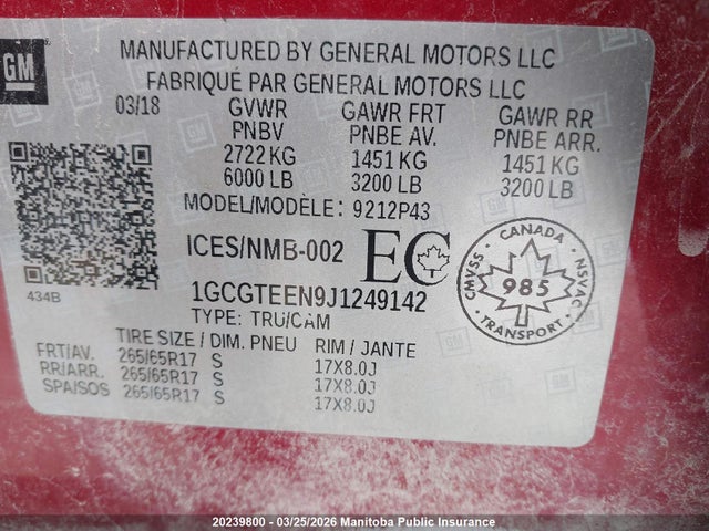 1GCGTEEN9J1249142 Chevrolet Colorado Zr2 Crew Cab