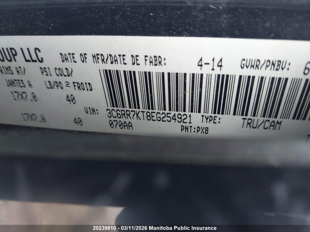 3C6RR7KT8EG254921 Dodge Ram 1500 Sxt Crew Cab