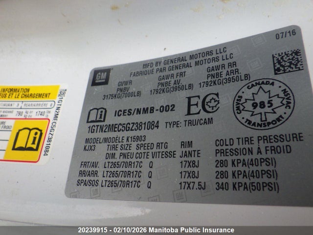 1GTN2MEC5GZ381084 GMC Sierra 1500 Sle Pickup