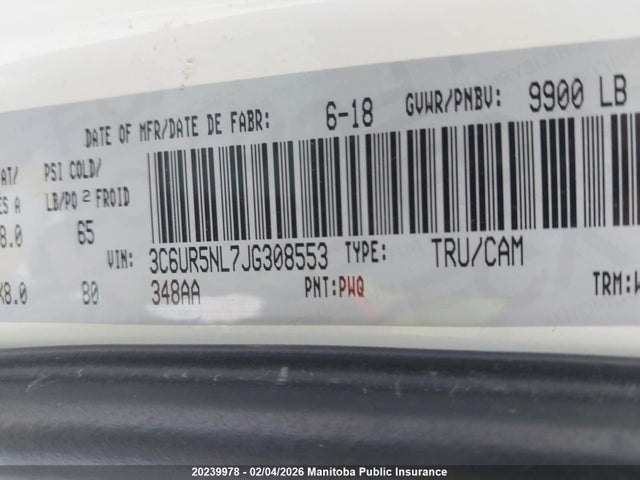 3C6UR5NL7JG308553 Dodge Ram 2500 Laramie Mega Cab