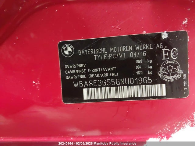 WBA8E3G55GNU01965 BMW 328i Xdrive