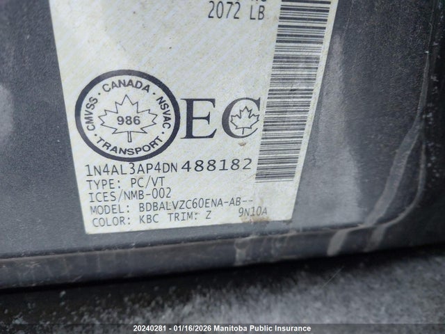20240281 :رقم المزاد ، 1N4AL3AP4DN488182 vin ، 2013 Nissan Altima 2.5 Sl مزاد بيع