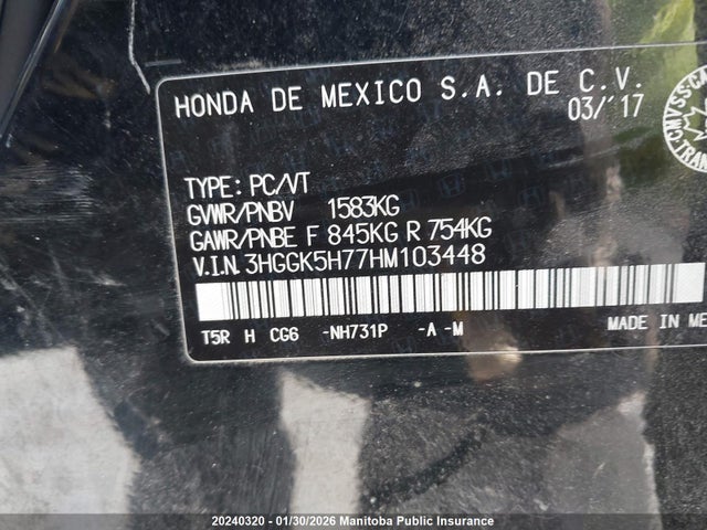 3HGGK5H77HM103448 Honda FIT EX