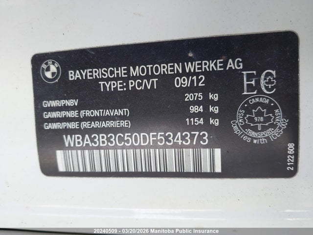 20240509 :رقم المزاد ، WBA3B3C50DF534373 vin ، 2013 Bmw 328i Xdrive مزاد بيع