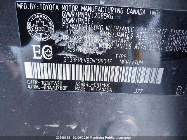 2T3RFREV9EW199017 Toyota Rav4 Xle