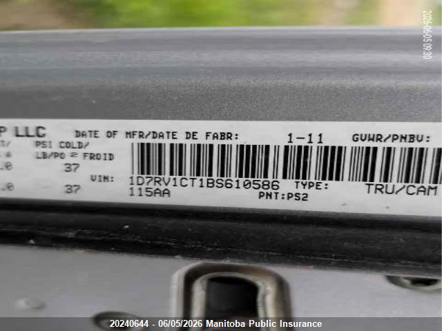 Продаж на аукціоні авто 2011 Dodge Ram 1500 Outdoorsman Crew Cab, vin: 1D7RV1CT1BS610586, номер лоту: 20240644