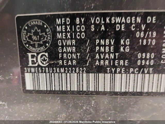 3VWE57BU3KM222822 Volkswagen Jetta 1.4 Tsi