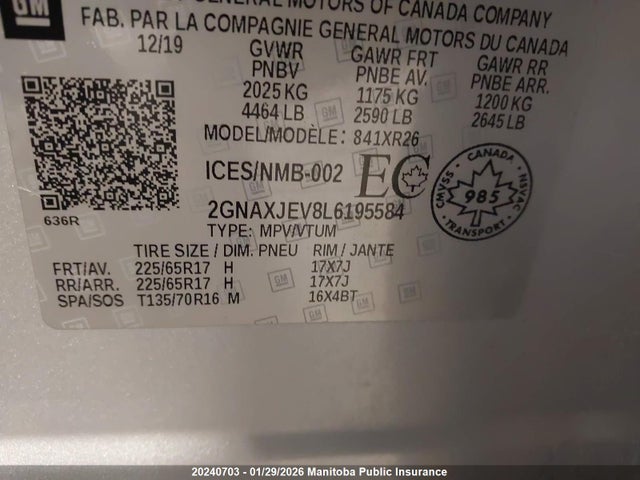 Chevrolet EQUINOX LT 2020 2GNAXJEV8L6195584 Image 9