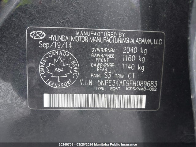 Продажа на аукционе авто 2015 Hyundai Sonata Sport, vin: 5NPE34AF9FH089683, номер лота: 20240708
