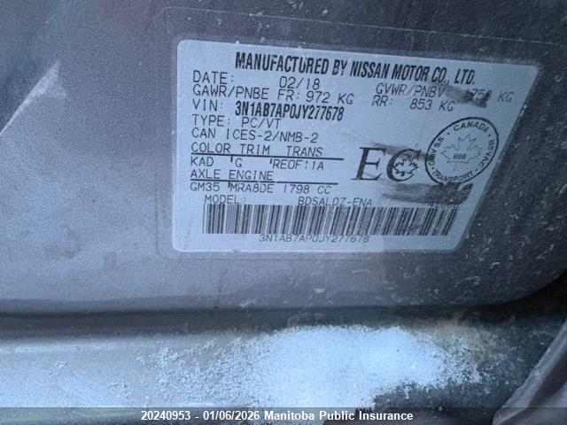 Nissan Sentra 2018 3N1AB7AP0JY277678 Image 9