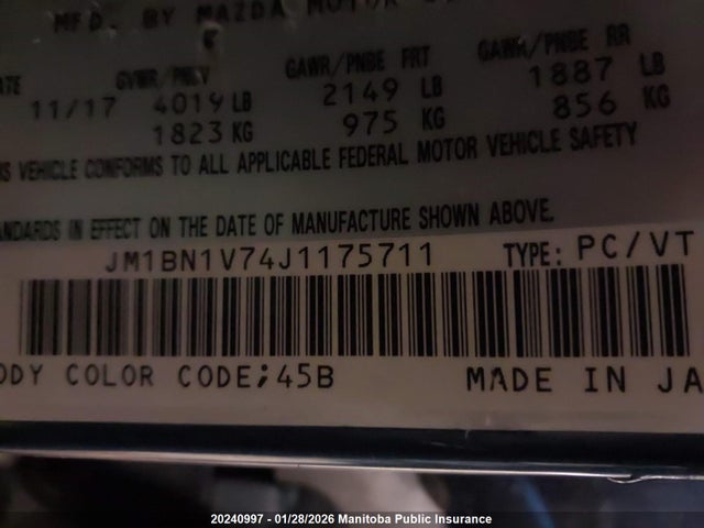 JM1BN1V74J1175711 Mazda Mazda3 Gs Sky