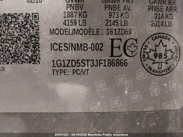 1G1ZD5ST3JF186866 Chevrolet MALIBU LT