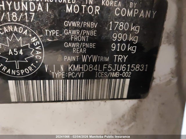 KMHD84LF5JU615831 Hyundai Elantra Limited
