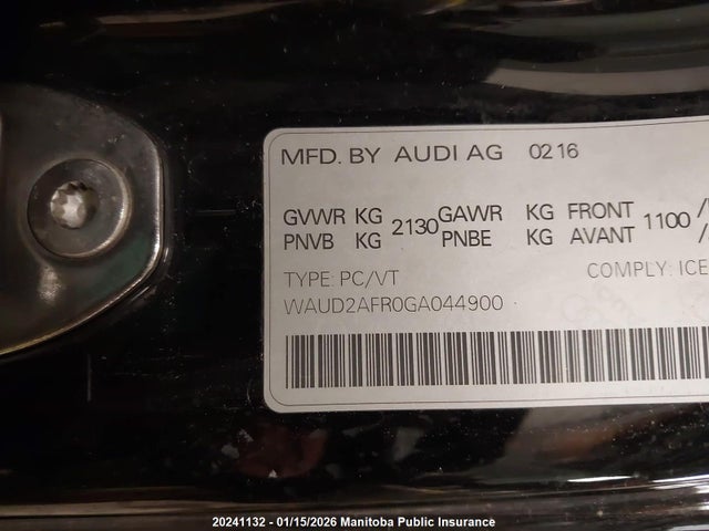 WAUD2AFR0GA044900 Audi A5 2.0t Quattro