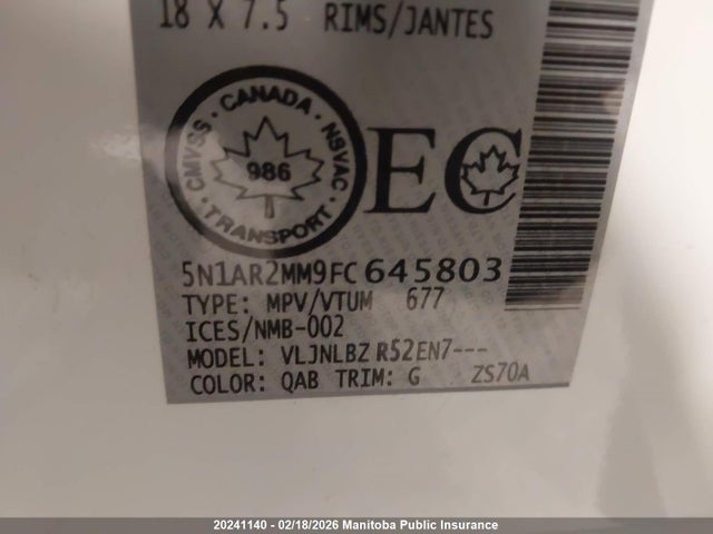 5N1AR2MM9FC645803 Nissan Pathfinder S