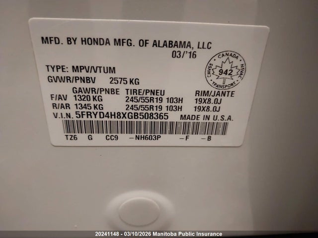 5FRYD4H8XGB508365 Acura Mdx Elite