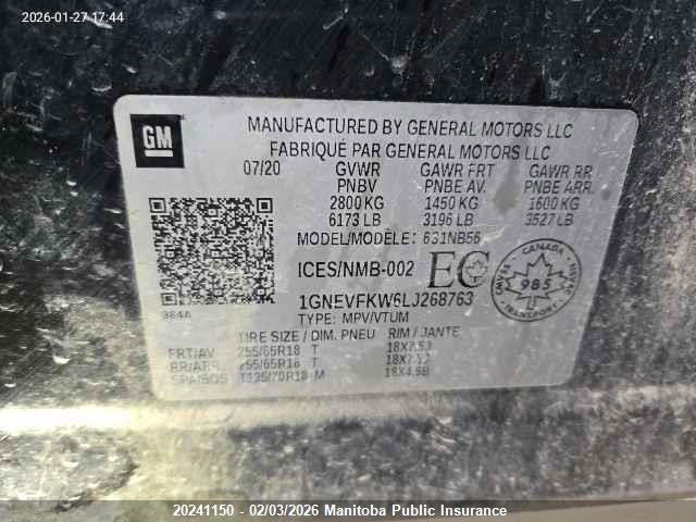 1GNEVFKW6LJ268763 Chevrolet Traverse Ls