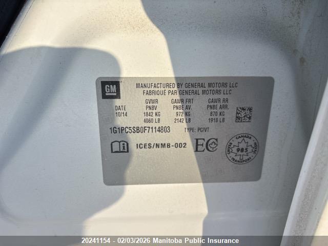 1G1PC5SB0F7114803 Chevrolet Cruze Lt Turbo