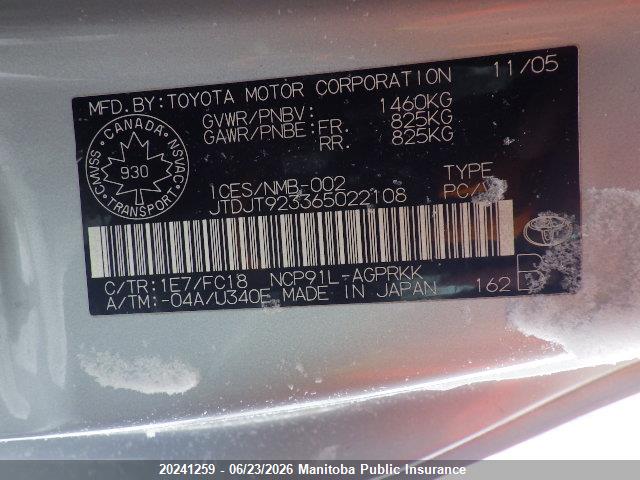 Aukcja sprzedaży 2006 Toyota Yaris Ce, vin: JTDJT923365022108, numer aukcji: 20241259