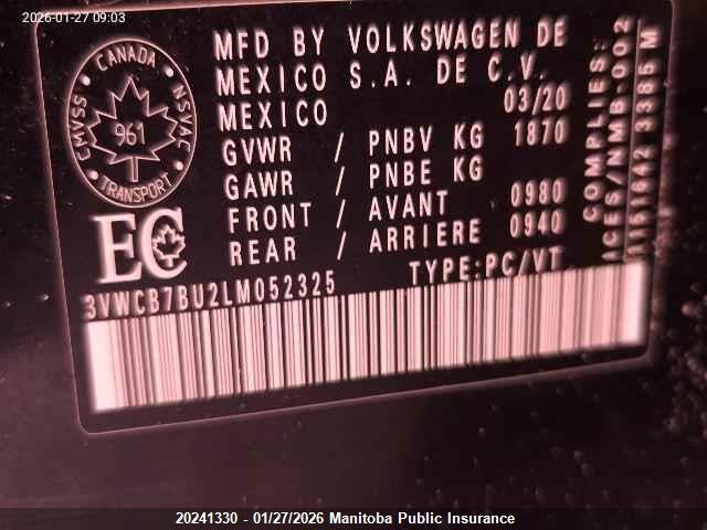 3VWCB7BU2LM052325 Volkswagen Jetta Comfortline 1.4 Tsi