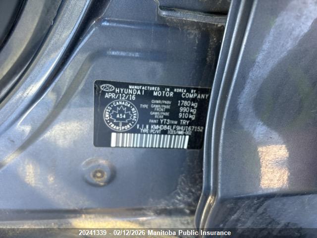 KMHD84LF9HU167152 Hyundai ELANTRA GL