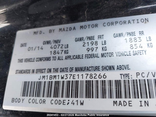 JM1BM1W37E1178266 Mazda Mazda3 Gt Sky