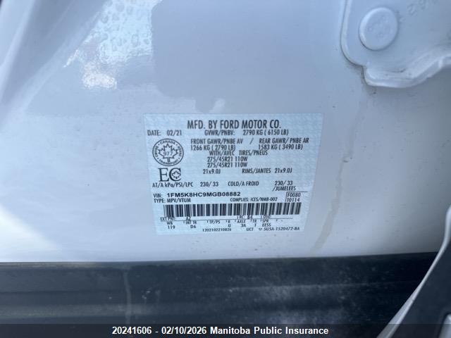 1FM5K8HC9MGB08882 Ford Explorer Platinum