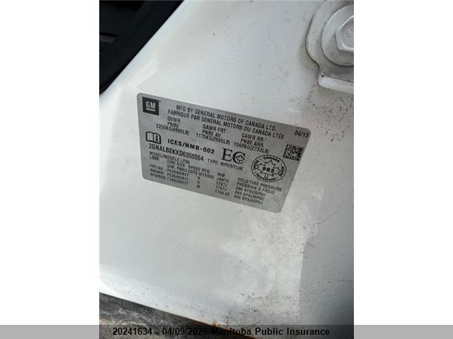 2013 Chevrolet Equinox Ls მანქანა იყიდება აუქციონზე, vin: 2GNALBEKXD6355554, აუქციონის ნომერი: 20241634