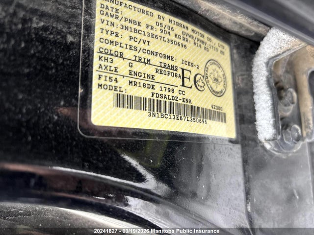 Aukcja sprzedaży 2007 Nissan Versa 1.8 Sl, vin: 3N1BC13E67L350696, numer aukcji: 20241827