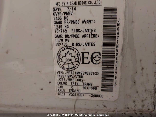 JN8AZ1MW9EW527932 Nissan MURANO SV