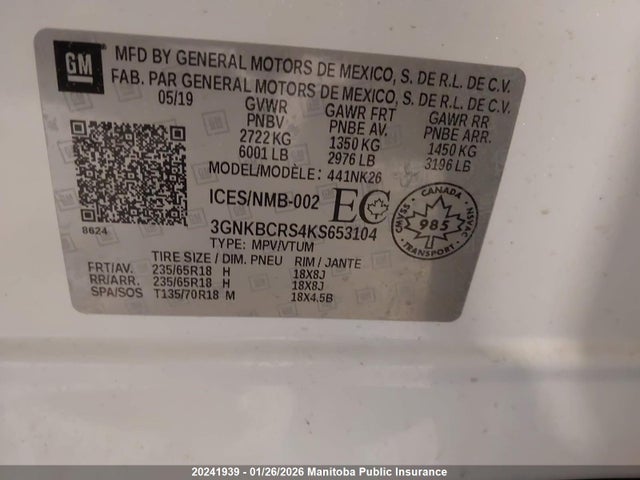 3GNKBCRS4KS653104 Chevrolet Blazer
