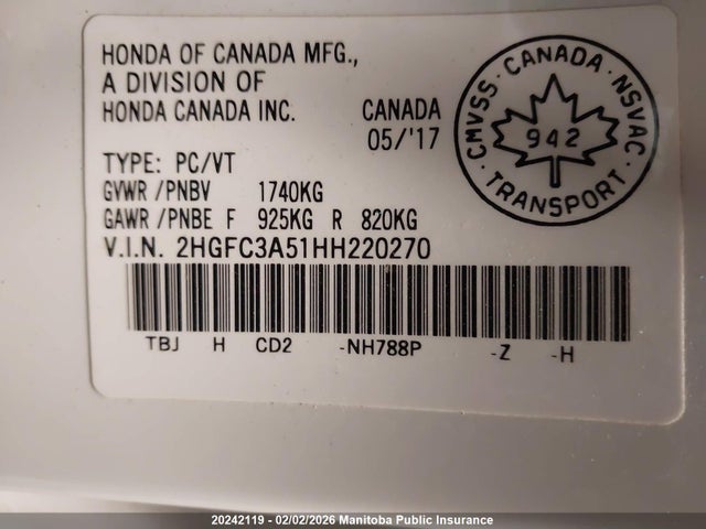 2HGFC3A51HH220270 Honda Civic Si Si