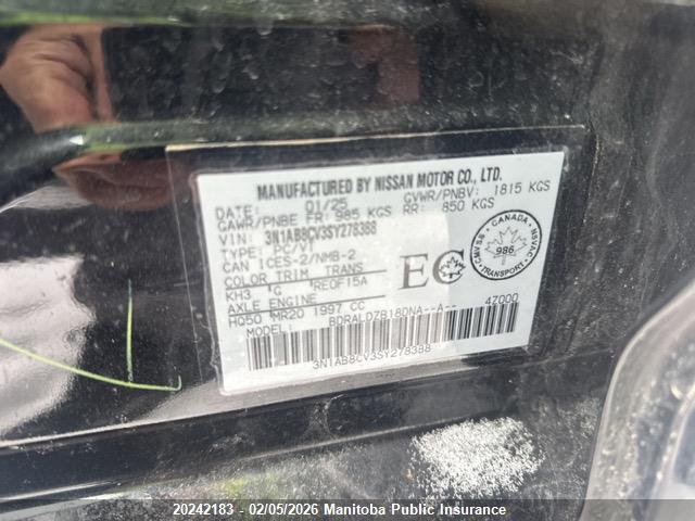 3N1AB8CV3SY278388 Nissan SENTRA SV