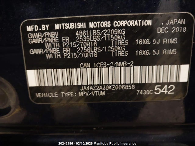 Mitsubishi Outlander Es 2019 JA4AZ2A39KZ606856 Image 9