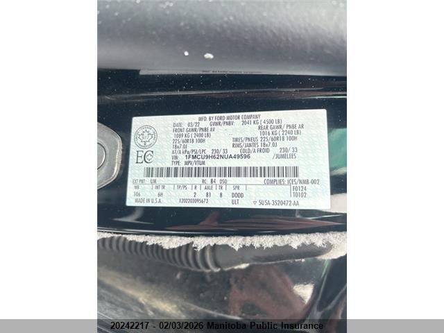 1FMCU9H62NUA49596 Ford ESCAPE SEL