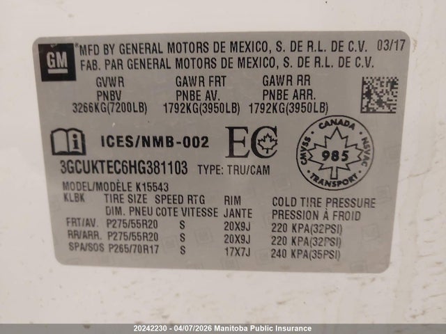 3GCUKTEC6HG381103 Chevrolet Silverado 1500 High Country Cc