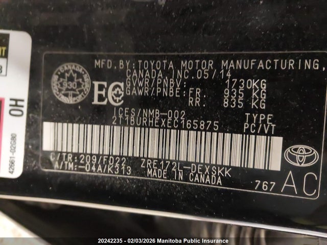 2T1BURHEXEC165875 Toyota Corolla S