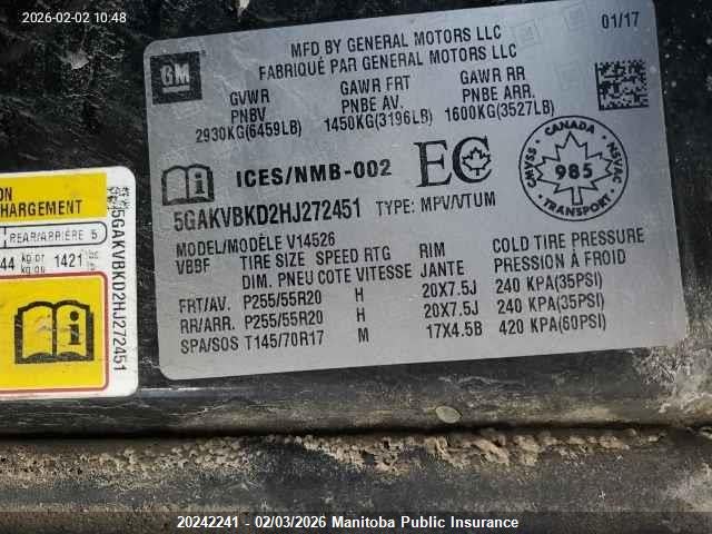 Buick Enclave 2017 5GAKVBKD2HJ272451 Image 9