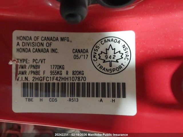 2HGFC1F42HH107870 Honda Civic Ex-t