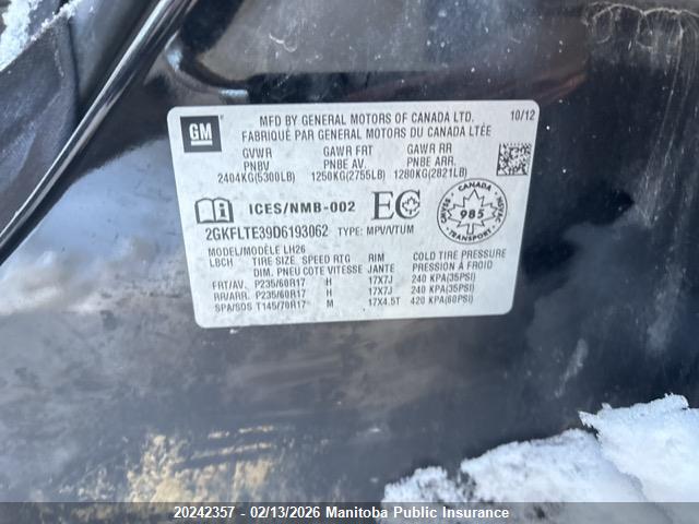 20242357 :رقم المزاد ، 2GKFLTE39D6193062 vin ، 2013 Gmc Terrain Sle V6 مزاد بيع