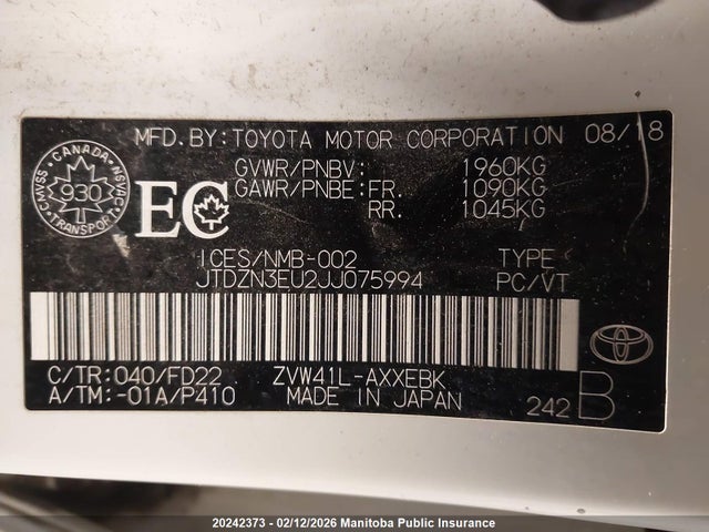 JTDZN3EU2JJ075994 Toyota PRIUS V