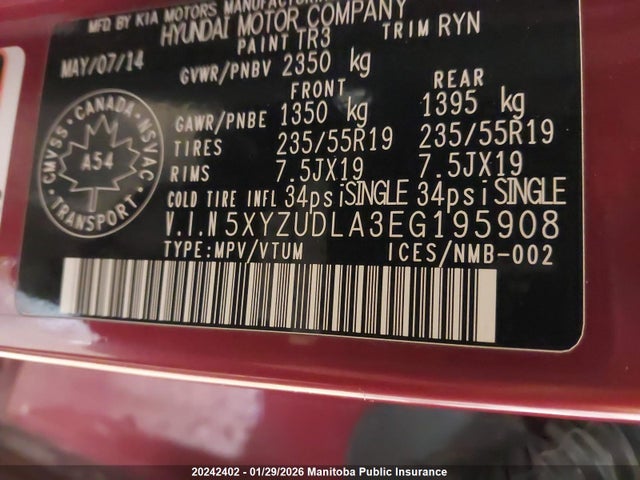5XYZUDLA3EG195908 Hyundai Santa Fe Sport 2.0t