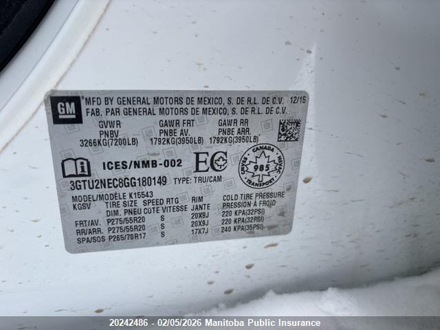 3GTU2NEC8GG180149 GMC Sierra K1500 Slt