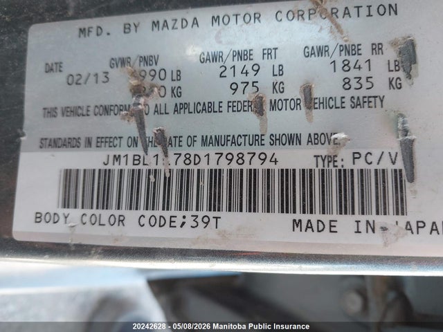 20242628 :رقم المزاد ، JM1BL1L78D1798794 vin ، 2013 Mazda Mazda3 Sport Gs Sky مزاد بيع
