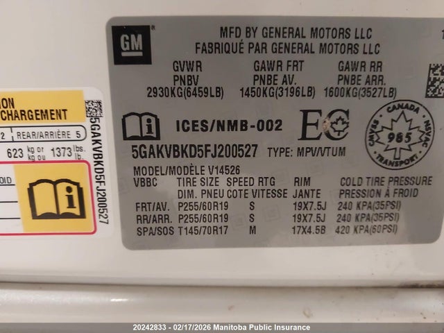 Buick Enclave 2015 5GAKVBKD5FJ200527 Image 9