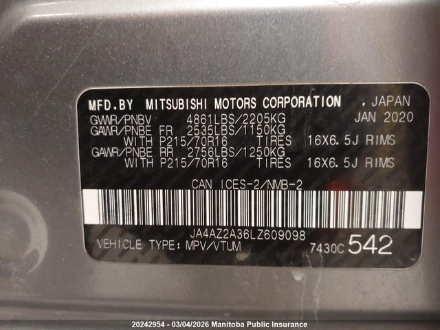 JA4AZ2A36LZ609098 Mitsubishi Outlander Es