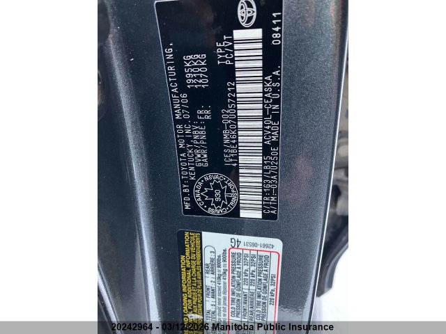 2007 Toyota Camry Se მანქანა იყიდება აუქციონზე, vin: 4T1BE46K07U057212, აუქციონის ნომერი: 20242964