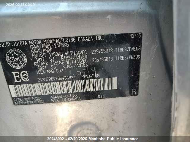 Toyota Rav4 Limited 2016 2T3DFREV7GW431921 Image 9